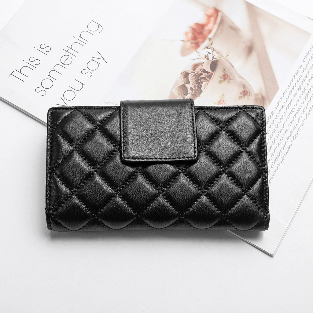 HOPE ROZA Wallet Black Vana Women's Navy Blue Quilted Leather Wallet | Luxury Bifold Clutch