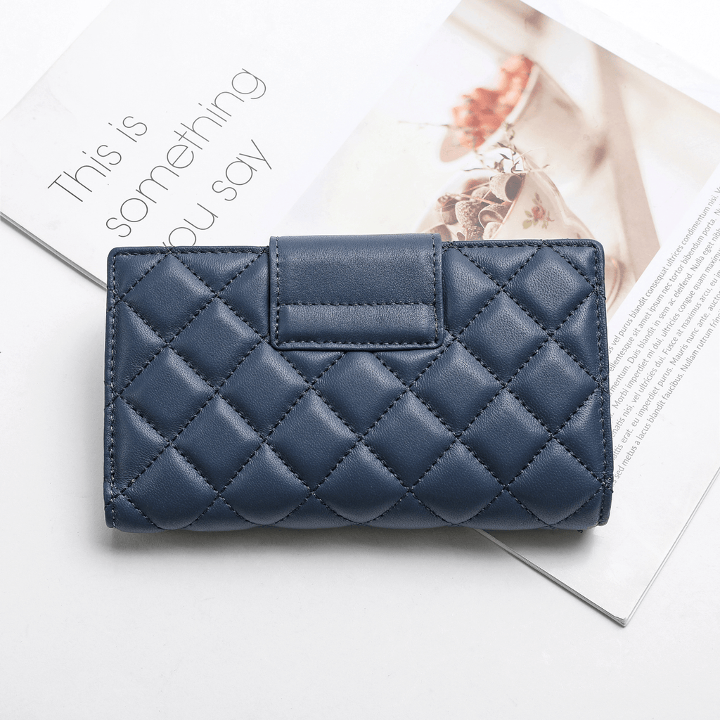 HOPE ROZA Wallet Navy Blue Vana Women's Navy Blue Quilted Leather Wallet | Luxury Bifold Clutch