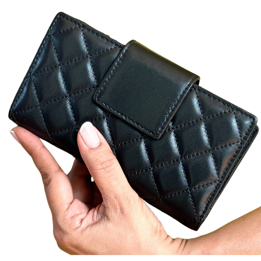 HOPE ROZA Wallet Vana Women's Black Quilted Leather Wallet | Luxury Bifold Clutch