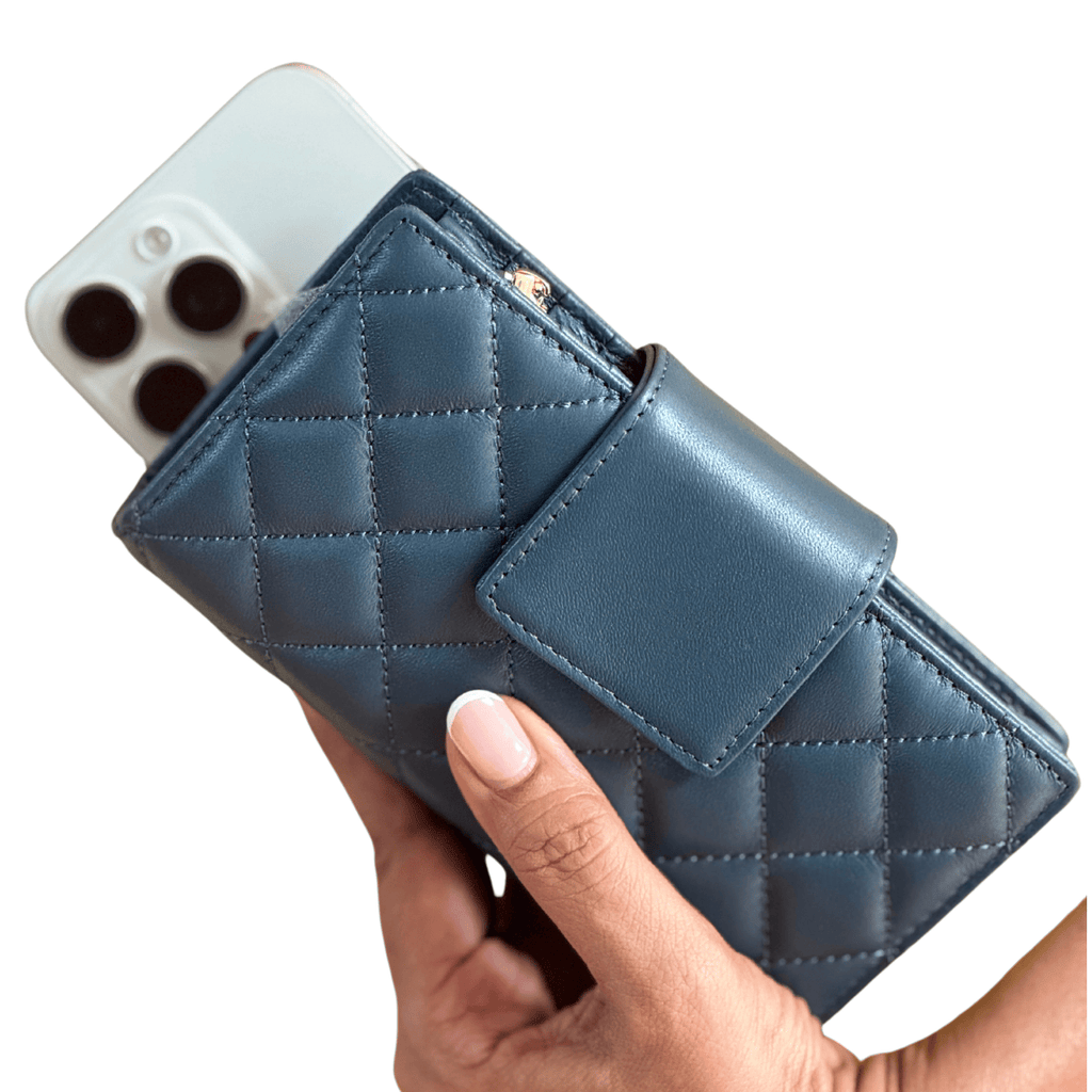 HOPE ROZA Wallet Vana Women's Navy Blue Quilted Leather Wallet | Luxury Bifold Clutch