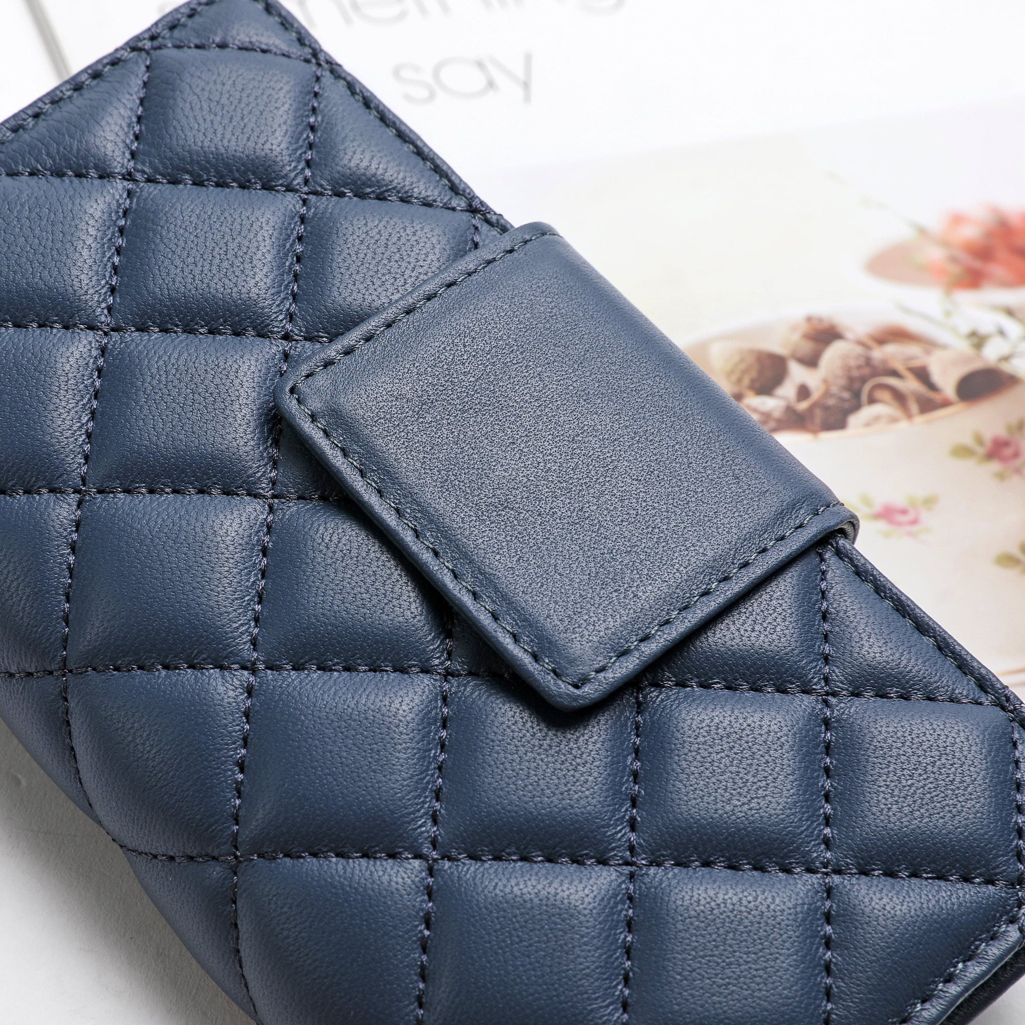 Vana Women's Navy Blue Quilted Leather Wallet | Luxury Bifold