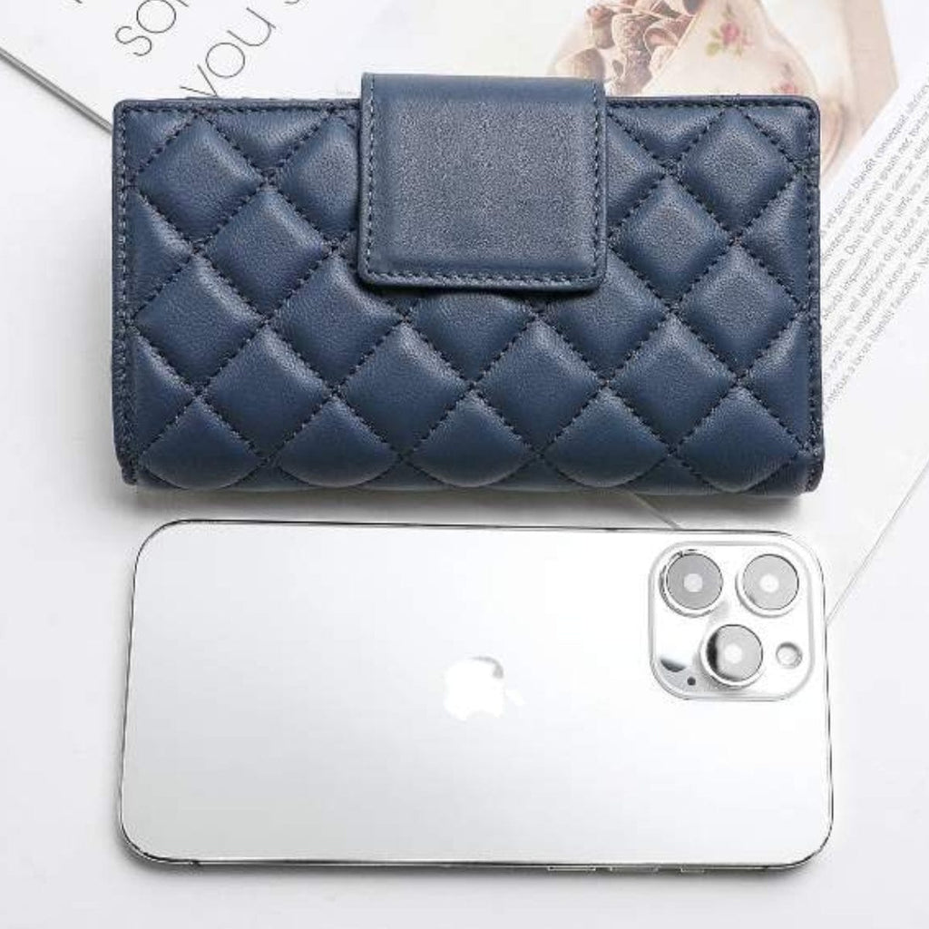 HOPE ROZA Wallet Vana Women's Navy Blue Quilted Leather Wallet | Luxury Bifold Clutch