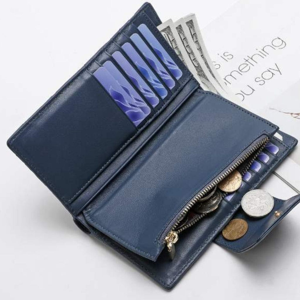 HOPE ROZA Wallet Vana Women's Navy Blue Quilted Leather Wallet | Luxury Bifold Clutch