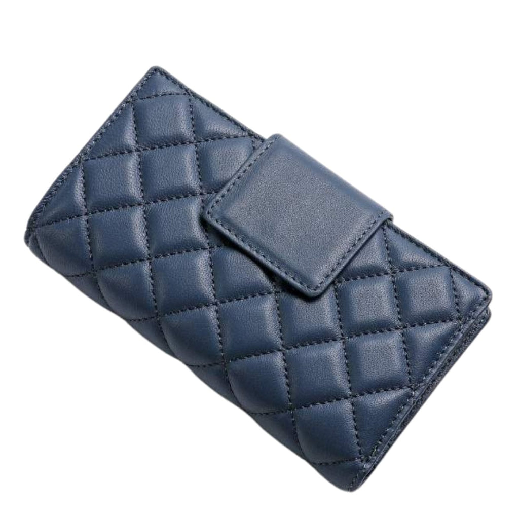 HOPE ROZA Wallet Vana Women's Navy Blue Quilted Leather Wallet | Luxury Bifold Clutch