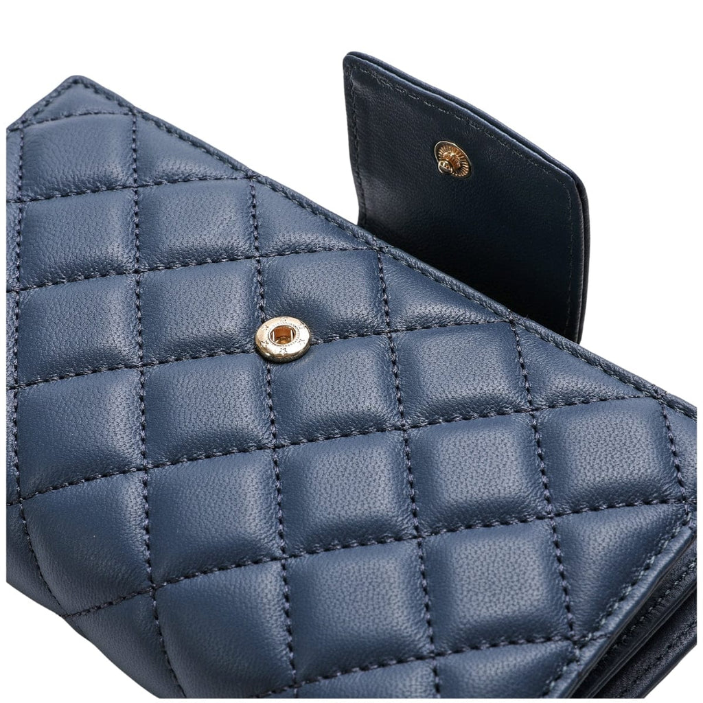 HOPE ROZA Wallet Vana Women's Navy Blue Quilted Leather Wallet | Luxury Bifold Clutch