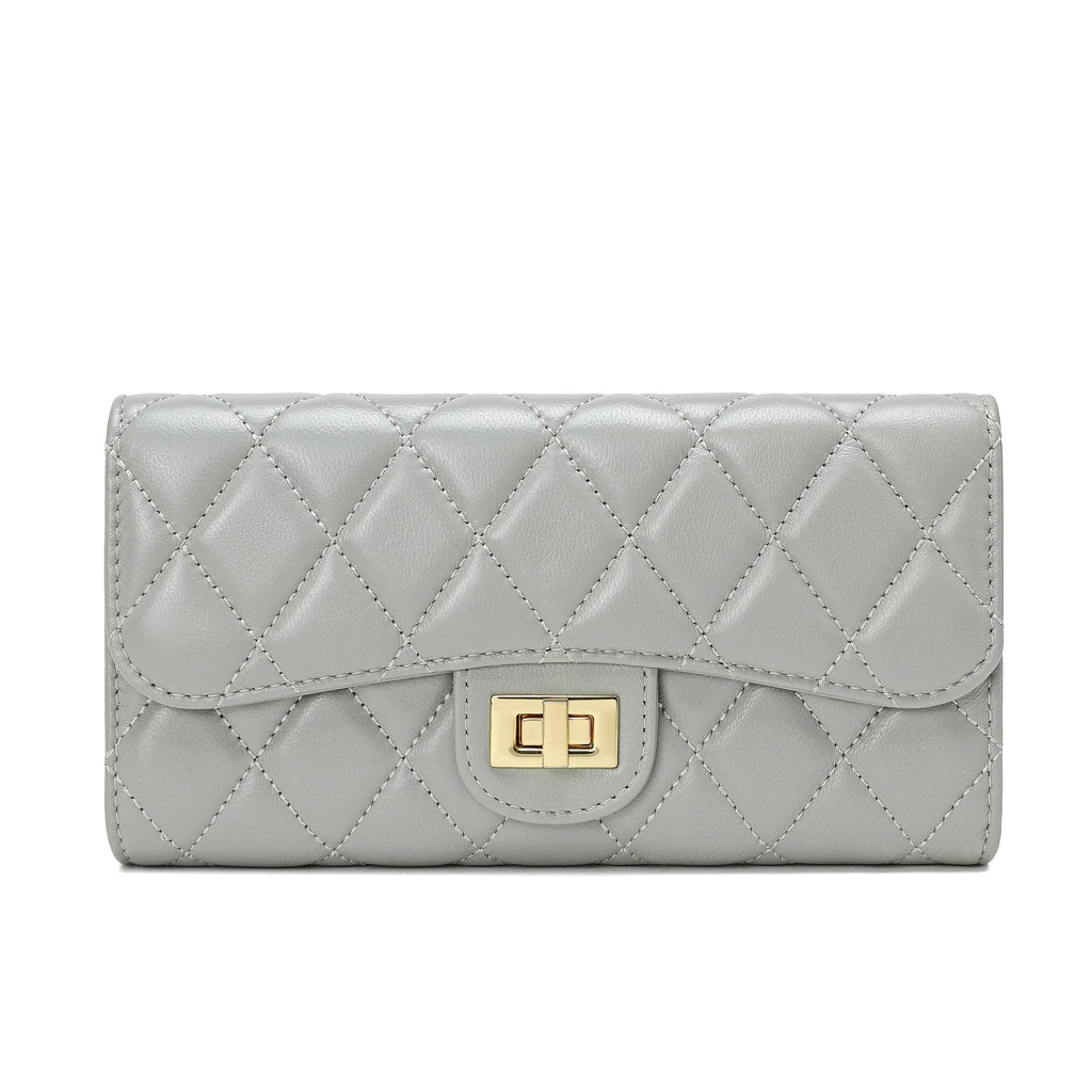 HOPE ROZA Wallet Vespera Women’s Luxury French Quilted Leather Wallet | Leather Clutch for Women (Dove Grey)