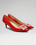 Marylyn Red Crystal Kitten Heel Pump