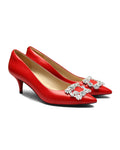 Marylyn Red Crystal Kitten Heel Pump