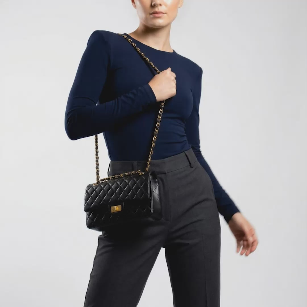 Crossly Black Leather Medium Shoulder/Crossbody Bag