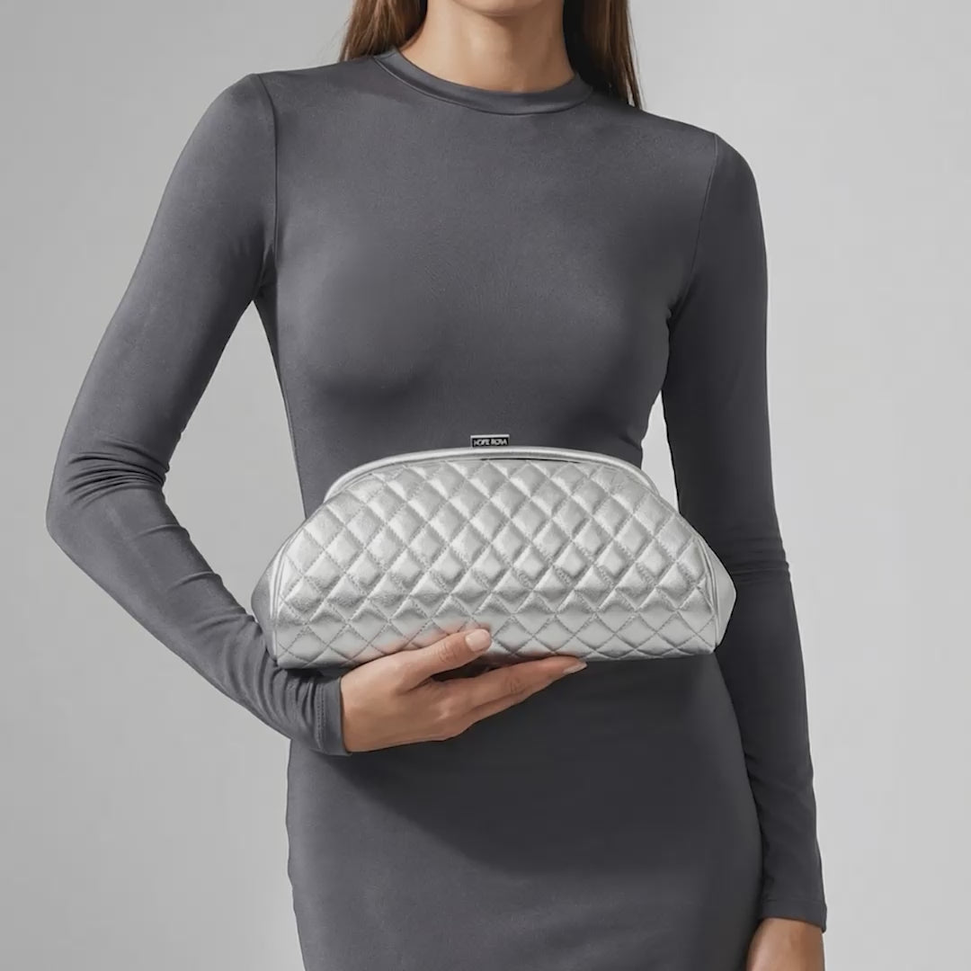 Lovers Clutch Silver Quilted Leather Clutch