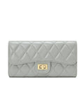 Vespera Women’s Luxury French Quilted Leather Wallet | Leather Clutch for Women (Dove Grey)