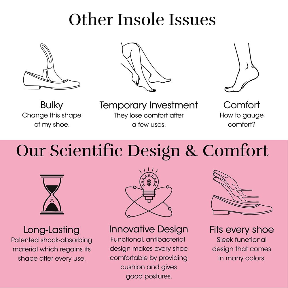 2-Pair Full Length Cushion Insoles for Women - Black/Rose Insoles- HOPE ROSA