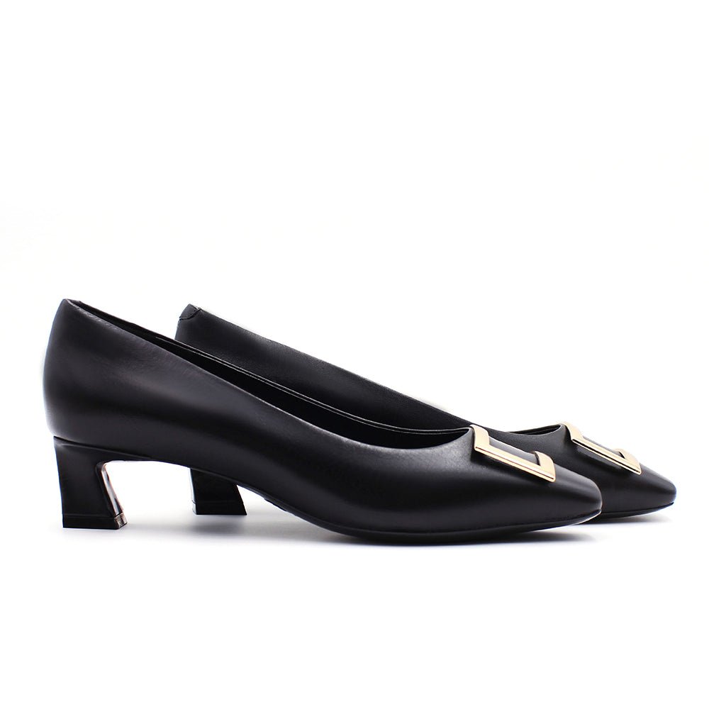 Dixie Black Gold Buckle Square Toe Pump Pumps- HOPE ROSA 34