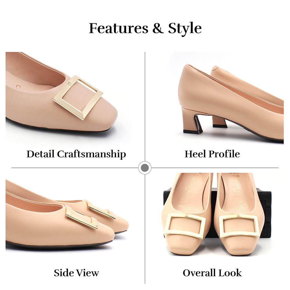 Dixie Nude Gold Buckle Square Toe Pump Pumps- HOPE ROZA 34