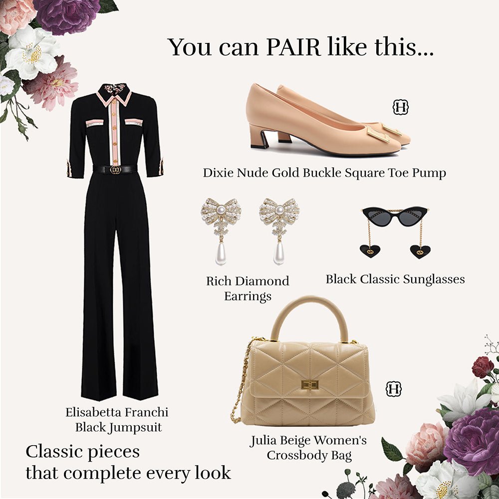 Dixie Nude Gold Buckle Square Toe Pump Pumps- HOPE ROZA 34