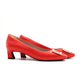 Dixie Red Gold Buckle Square Toe Pump