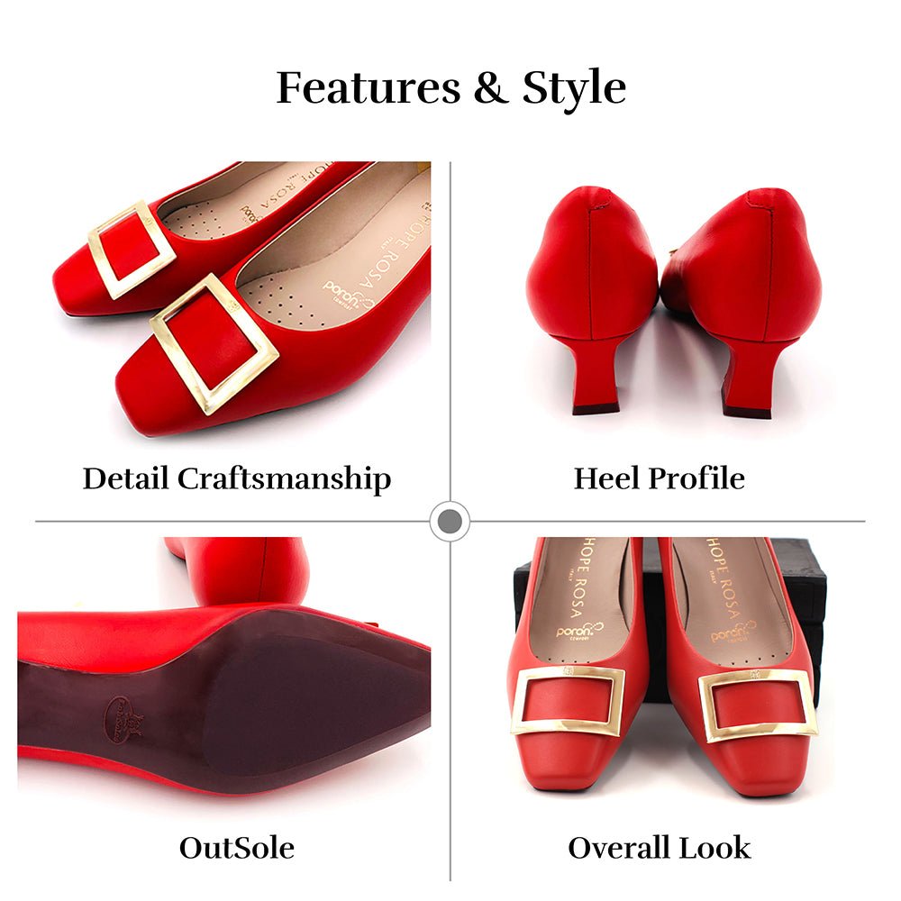 Dixie Red Gold Buckle Square Toe Pump Pumps- HOPE ROSA 34