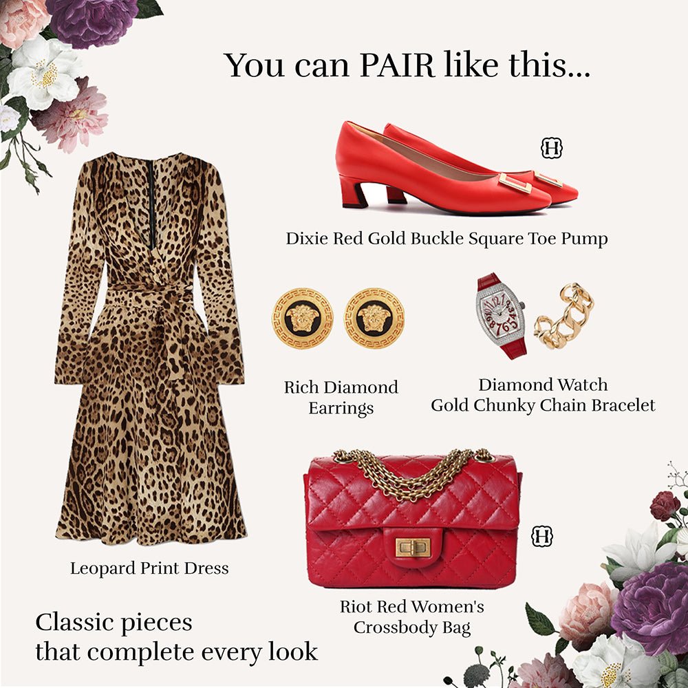 Dixie Red Gold Buckle Square Toe Pump Pumps- HOPE ROSA 34