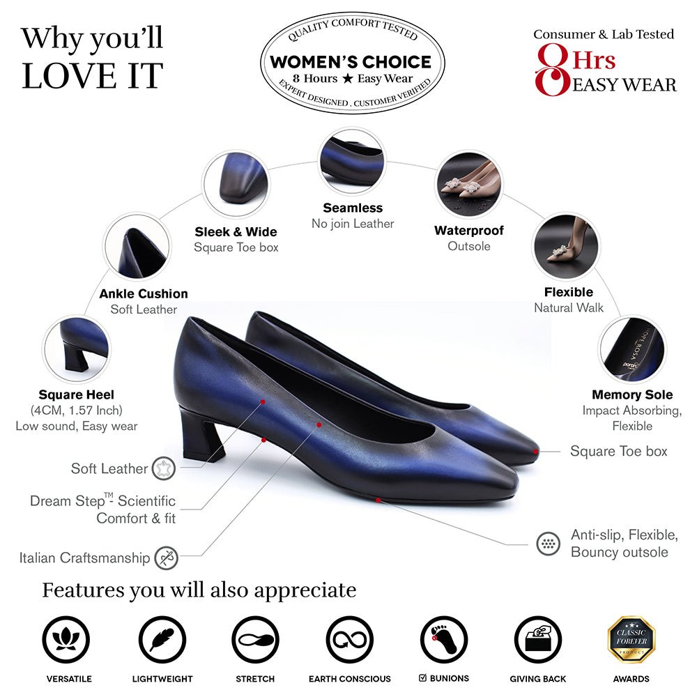 Dorisay Blue Square Toe Pump Pumps- HOPE ROZA 35