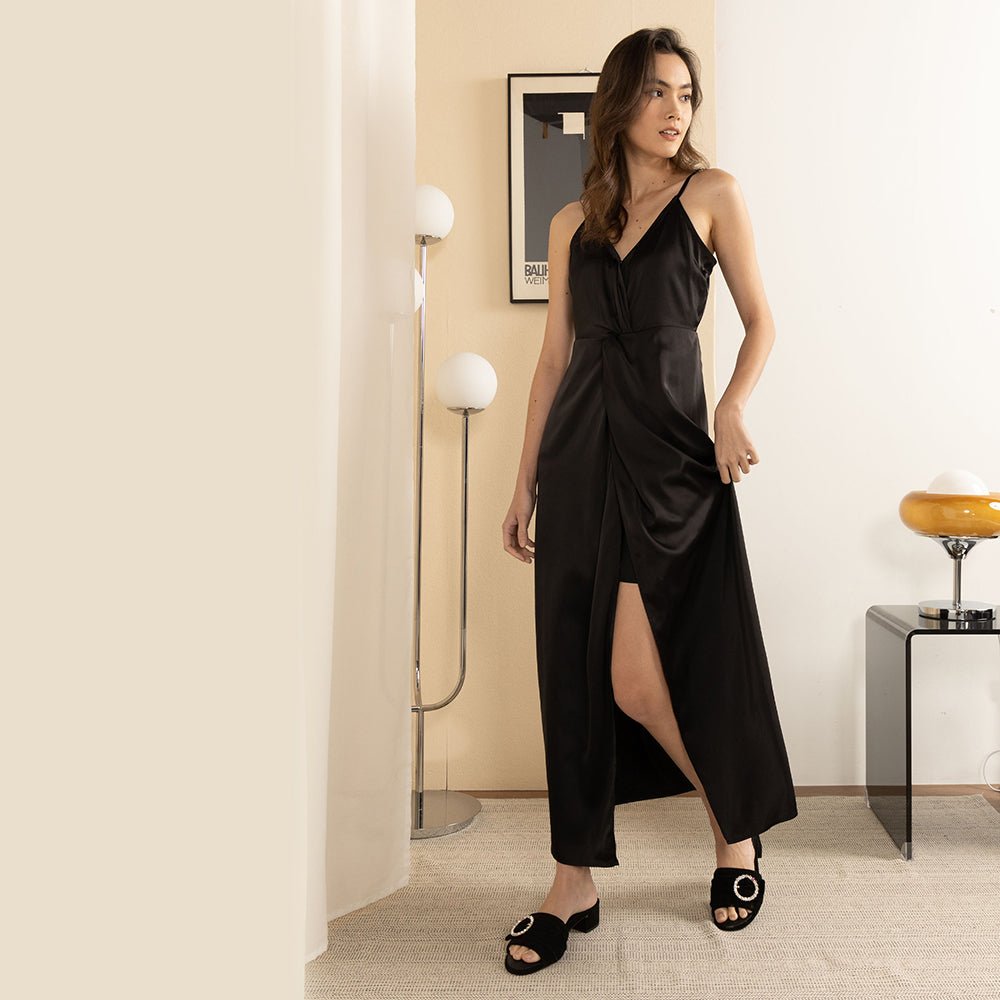 Goddess Black Suede Crystal Buckle Slide Sandal Slides- HOPE ROZA 34