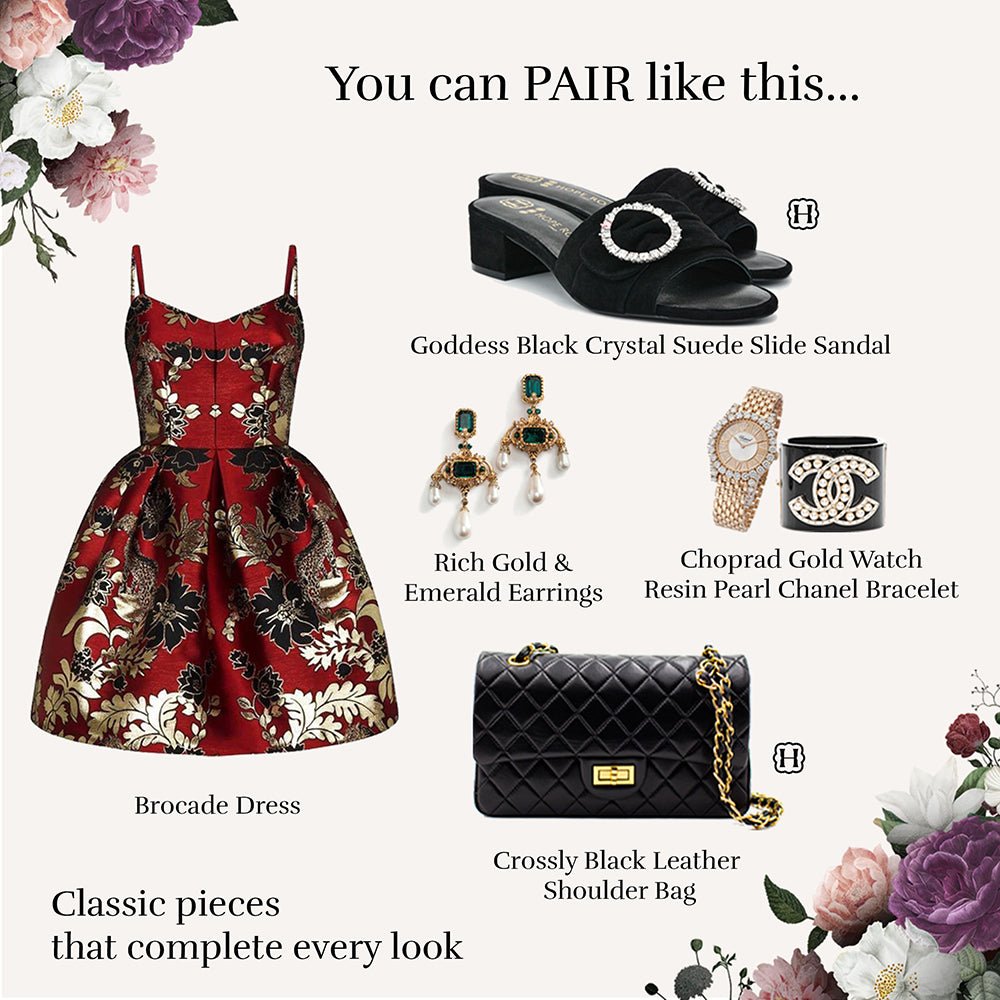 Goddess Black Suede Crystal Buckle Slide Sandal Slides- HOPE ROZA 34