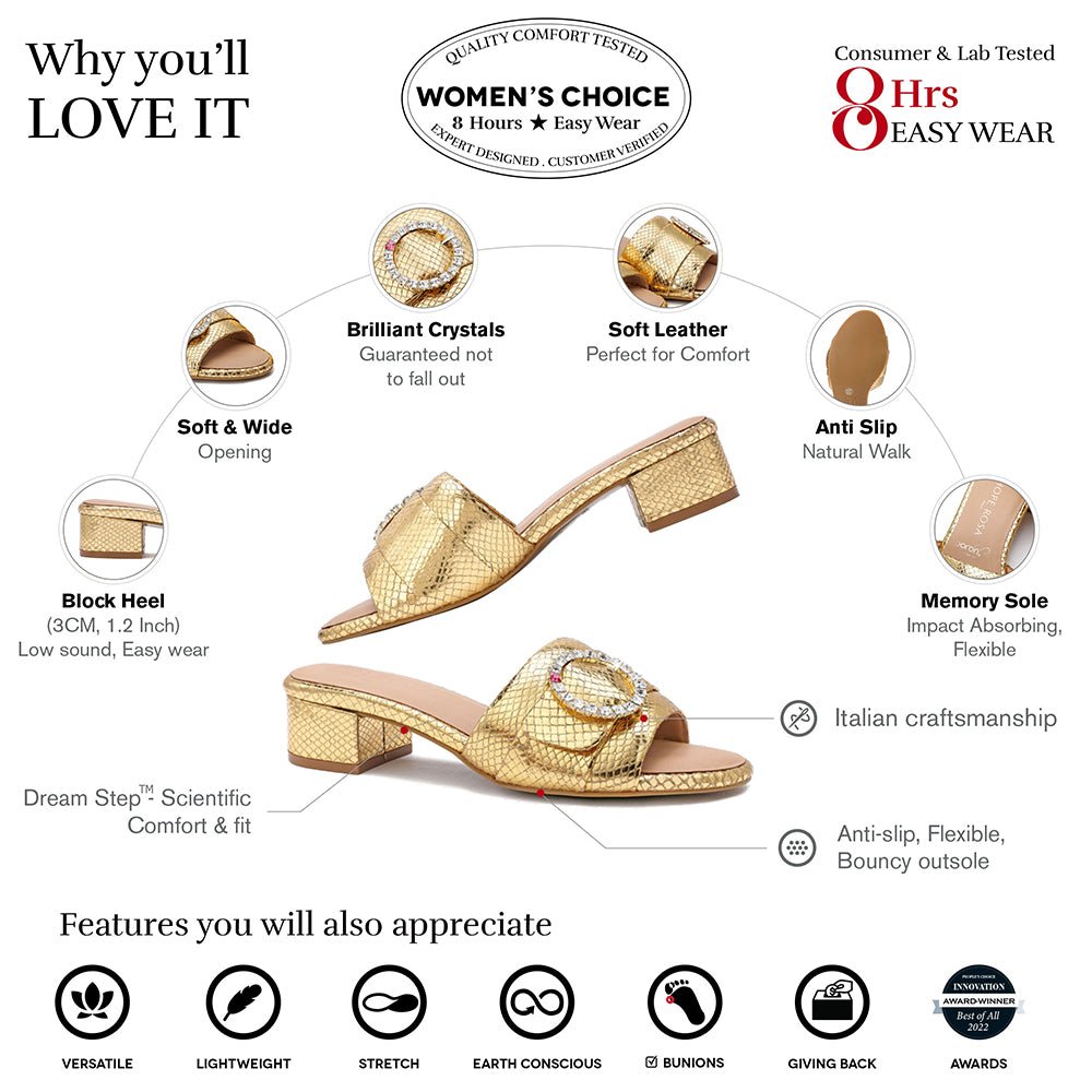 Goddess Gold Leather Sandals Crystal Buckle Slides- HOPE ROZA 34