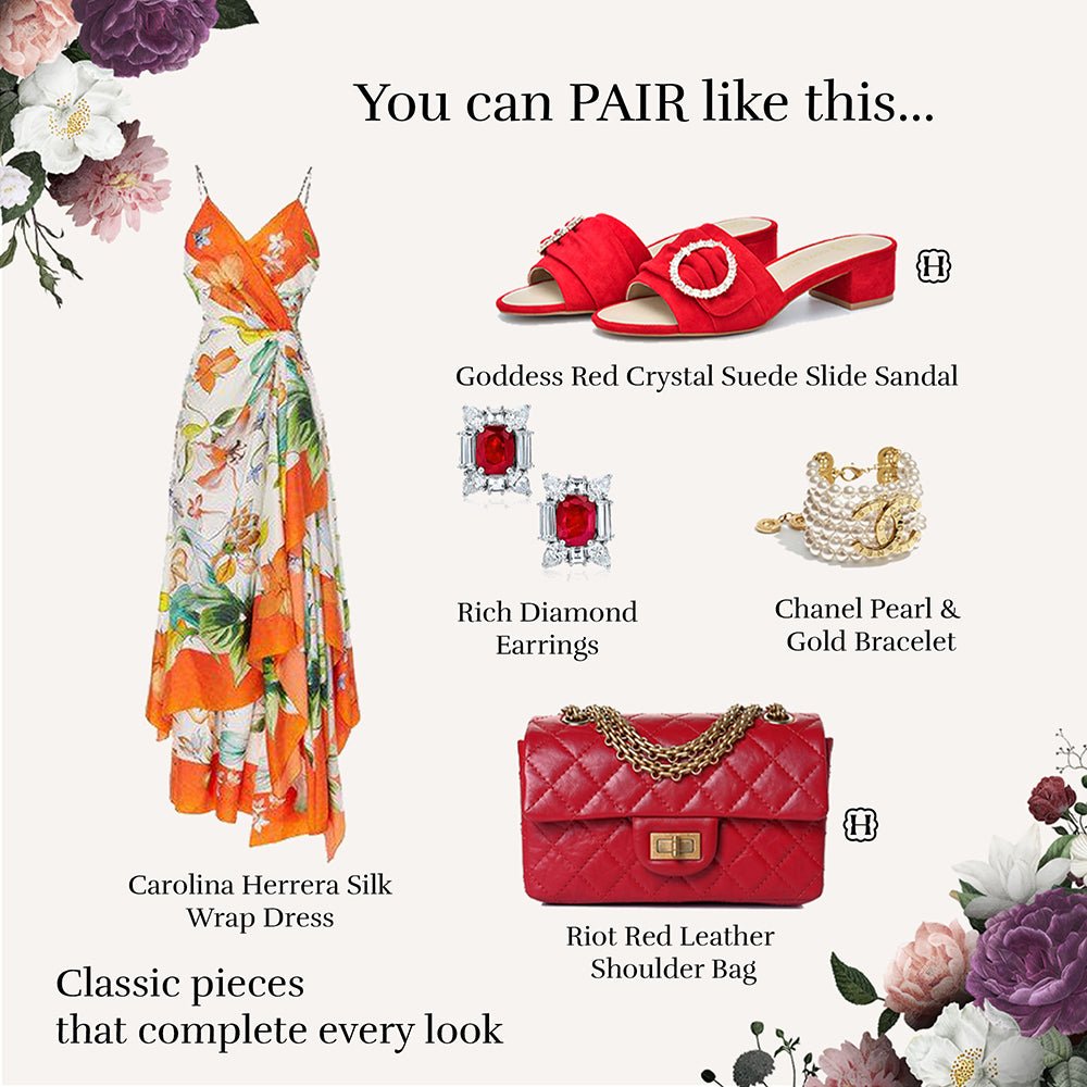 Goddess Red Suede Crystal Buckle Slide Sandal Slides- HOPE ROZA 34