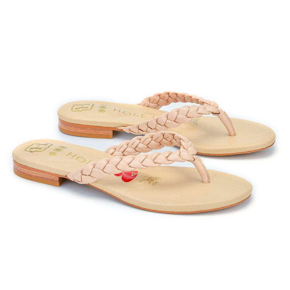 HOPE ROZA Slippers Luna Nude Braided Leather Sandal