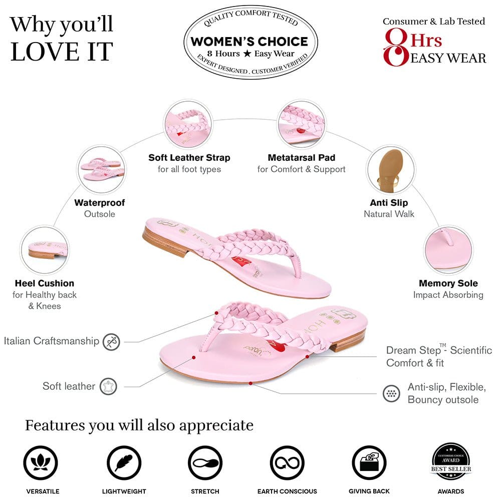 HOPE ROZA Slippers Luna Pink Braided Leather Sandal