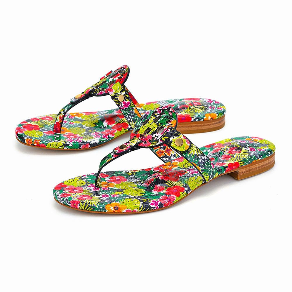 HOPE ROZA Slippers Moonraker Multicolor Floral Pattern Leather Sandal