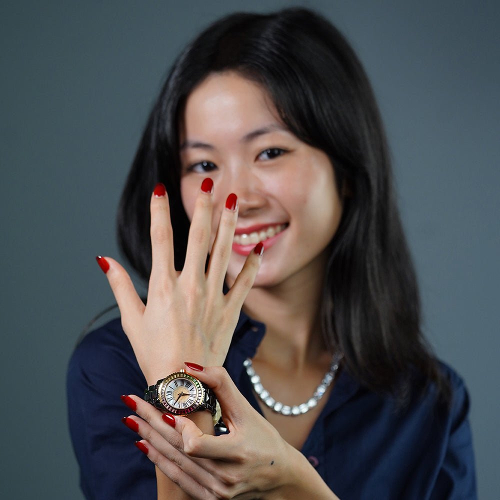 Intergalactic Ceramic Women's Black Gold Watch Mother of Pearl Dial G16105RBM Watch- HOPE ROZA