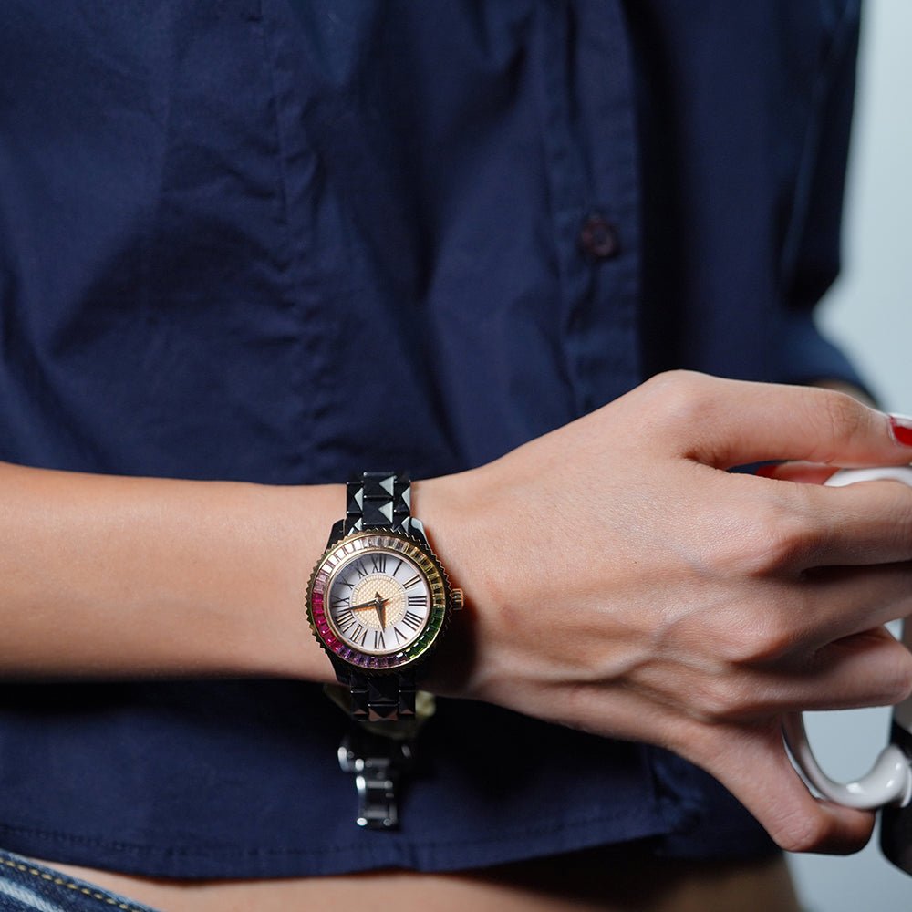 Intergalactic Ceramic Women's Black Gold Watch Mother of Pearl Dial G16105RBM Watch- HOPE ROSA