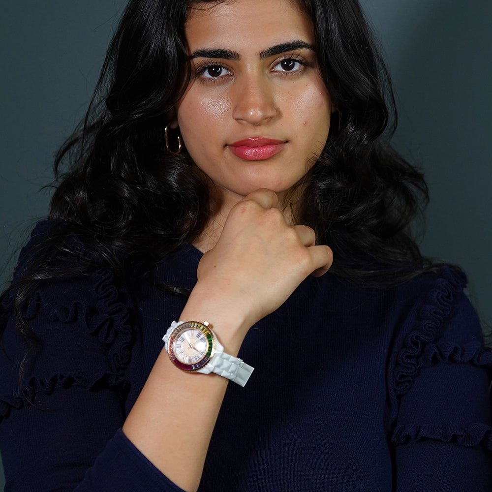 Intergalactic Ceramic Women's White Watch Mother of Pearl- BOLD G16104RWM Watch- HOPE ROZA