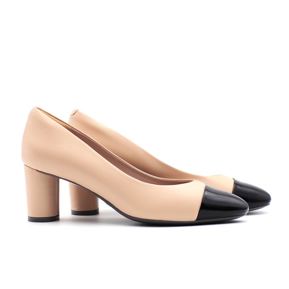 Karla Nude Cap Toe Block Heels Pumps- HOPE ROSA 35