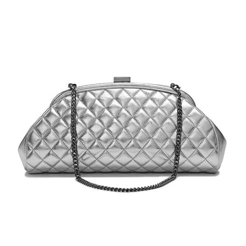 Lovers Clutch Silver Quilted Leather Clutch Bags- HOPE ROZA