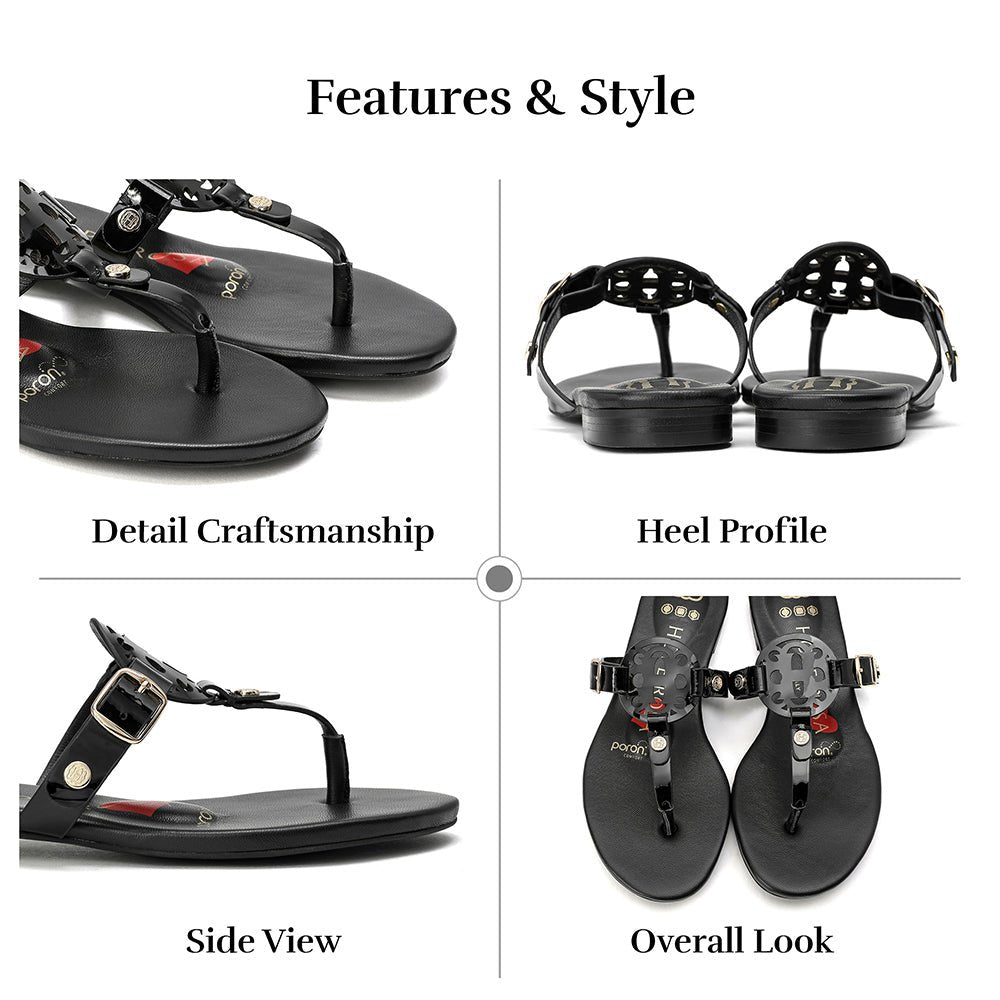 Moonraker Black Leather Sandal for Women - Hope Roza
