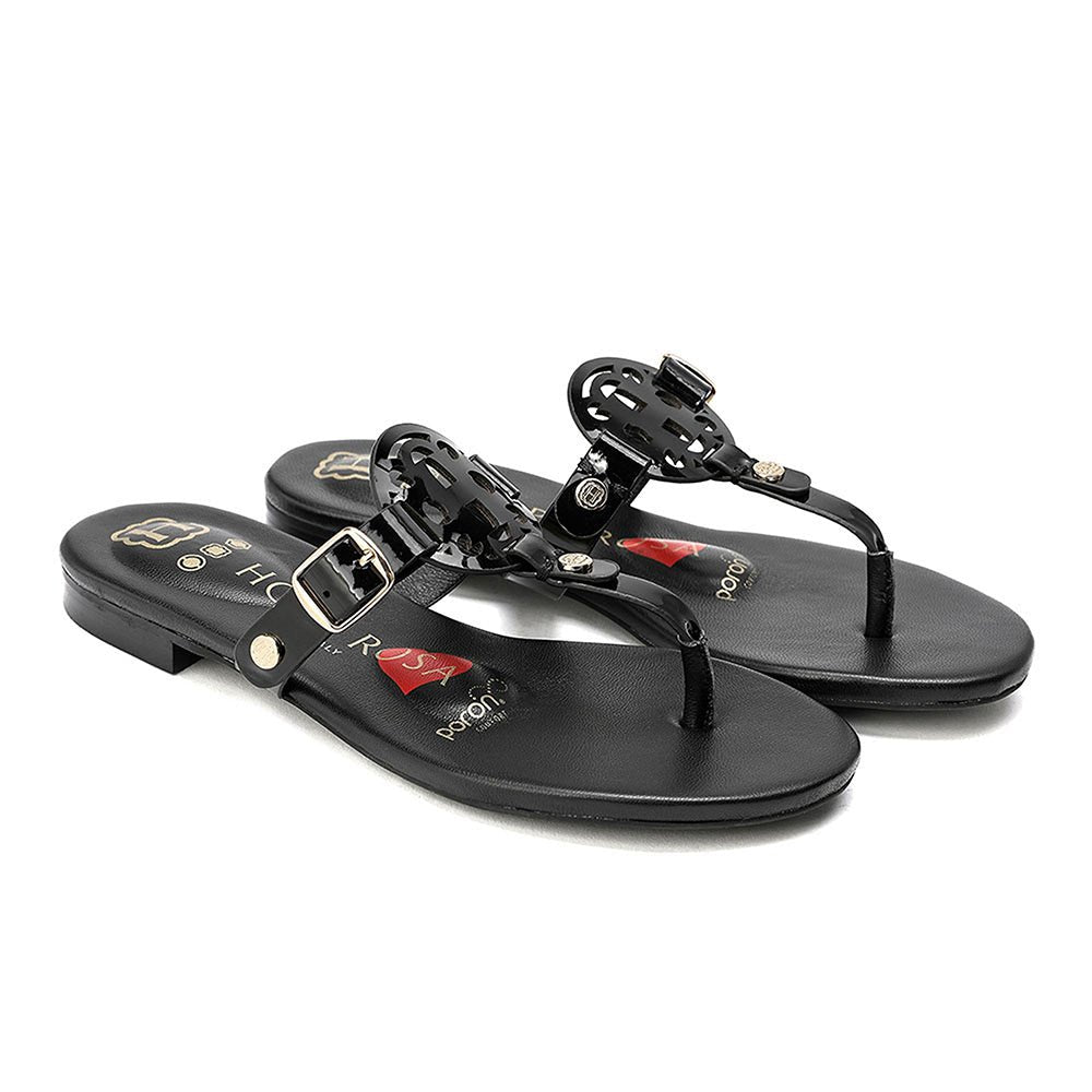 Moonraker Black Leather Sandal for Women - Hope Roza
