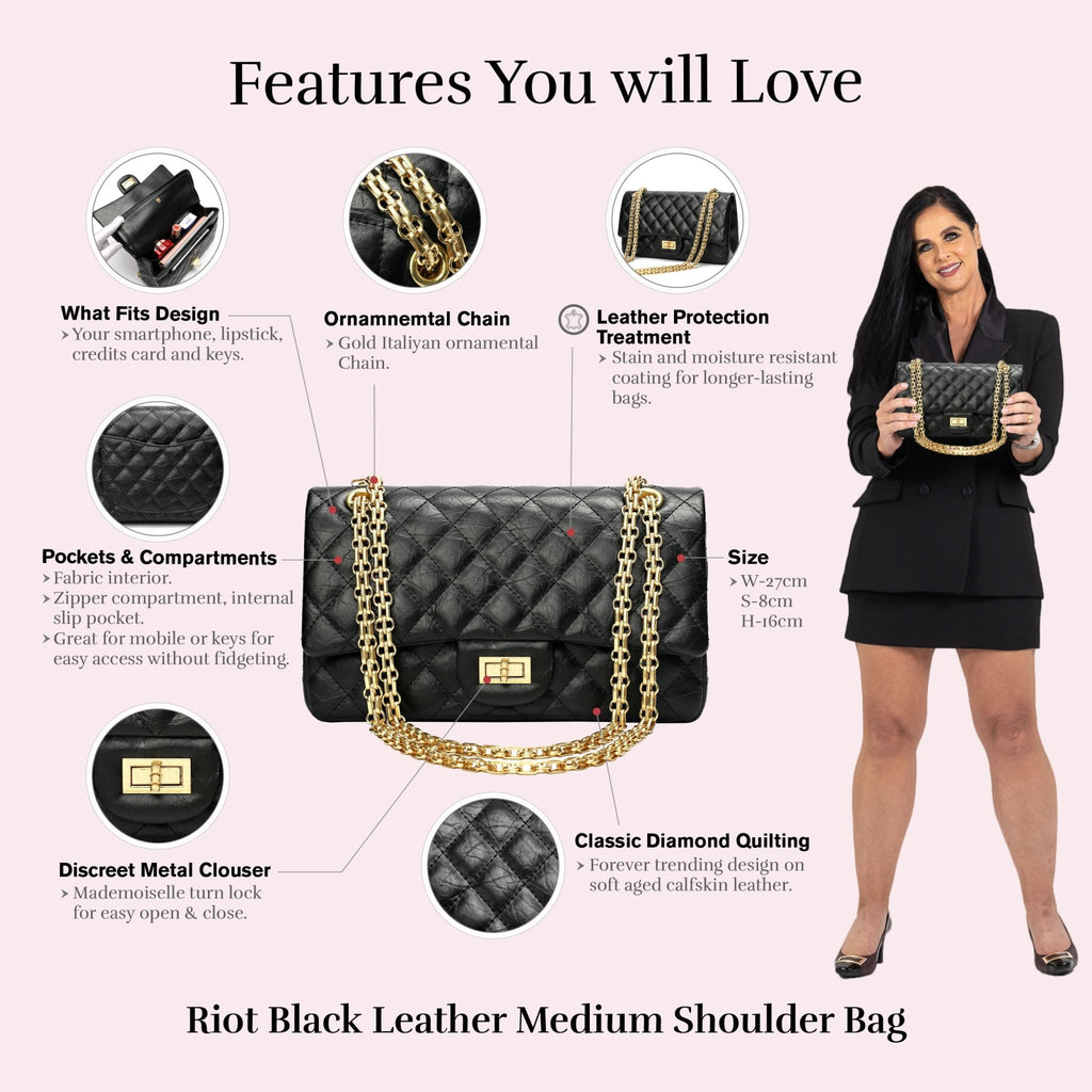 Shop Riot Black Leather Medium Shoulder Bag Bags- HOPE ROZA