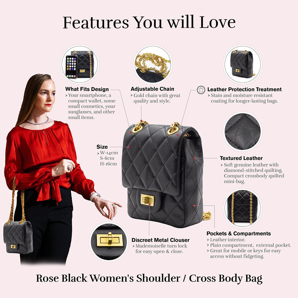 Rose Black Leather Mini Shoulder Bag Bags- HOPE ROSA