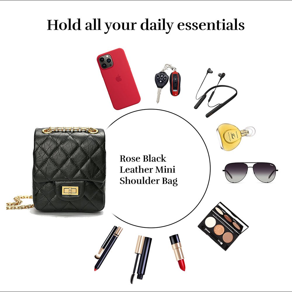 Rose Black Leather Mini Shoulder Bag Bags- HOPE ROSA