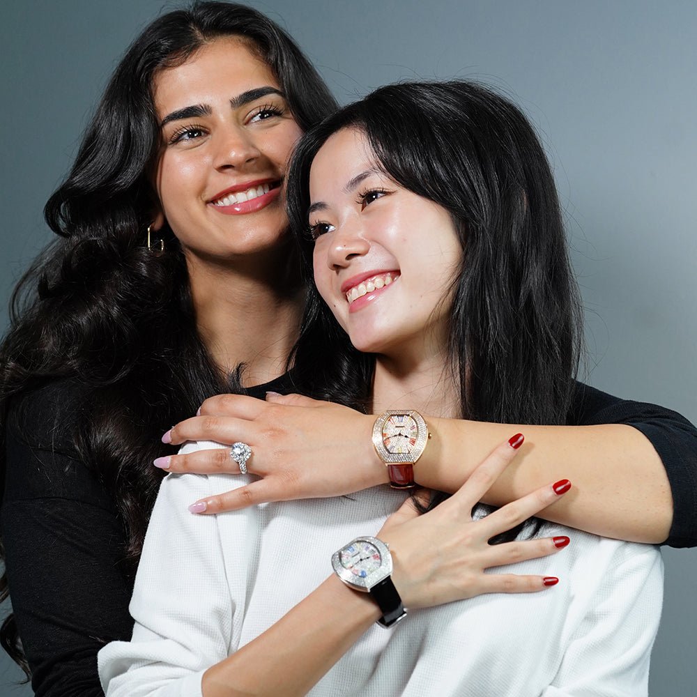 Starlit Women's White Gold Watch Diamond Studded G18112W Watch- HOPE ROSA