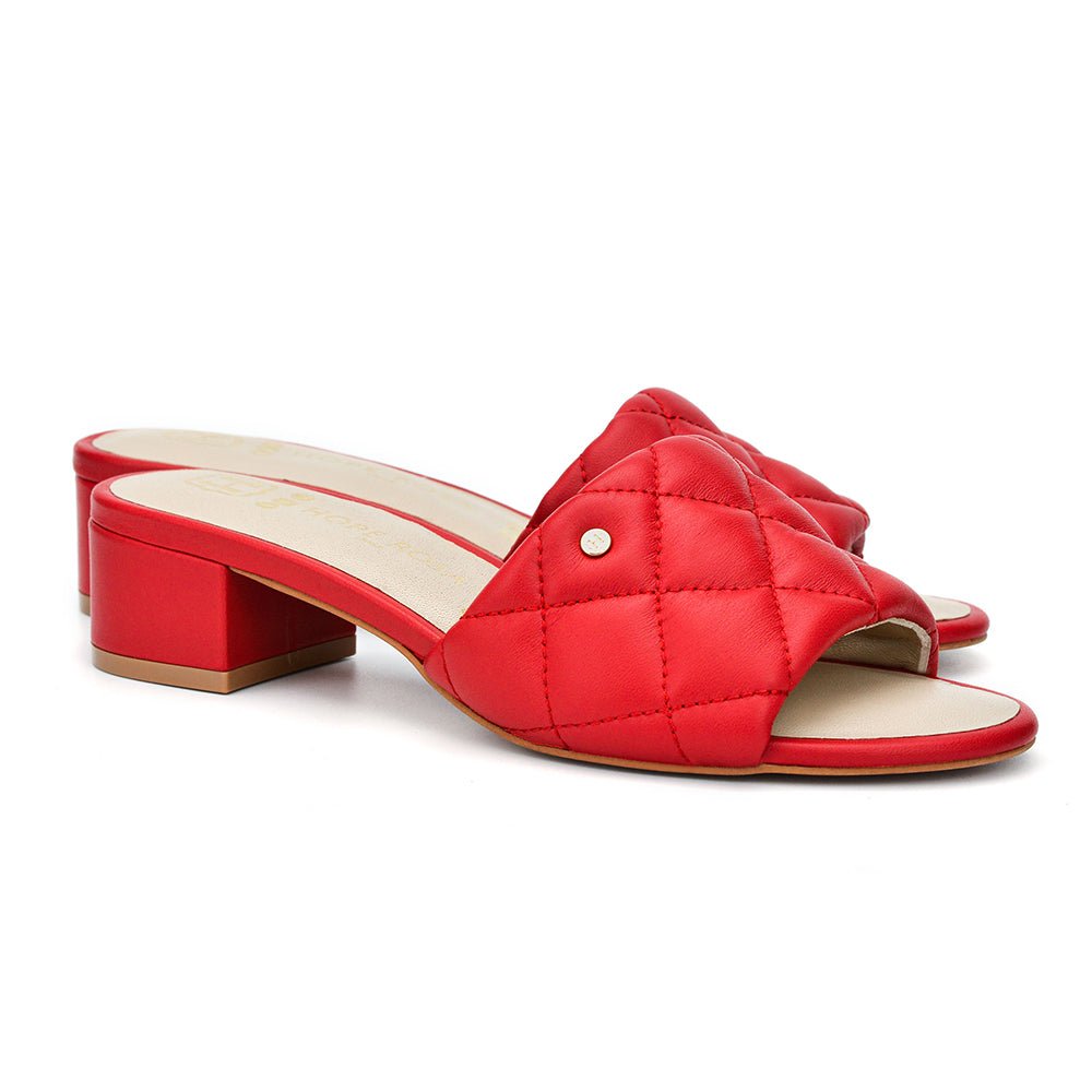 Venus Red Quilted Leather Slide Sandal Slides- HOPE ROSA 35