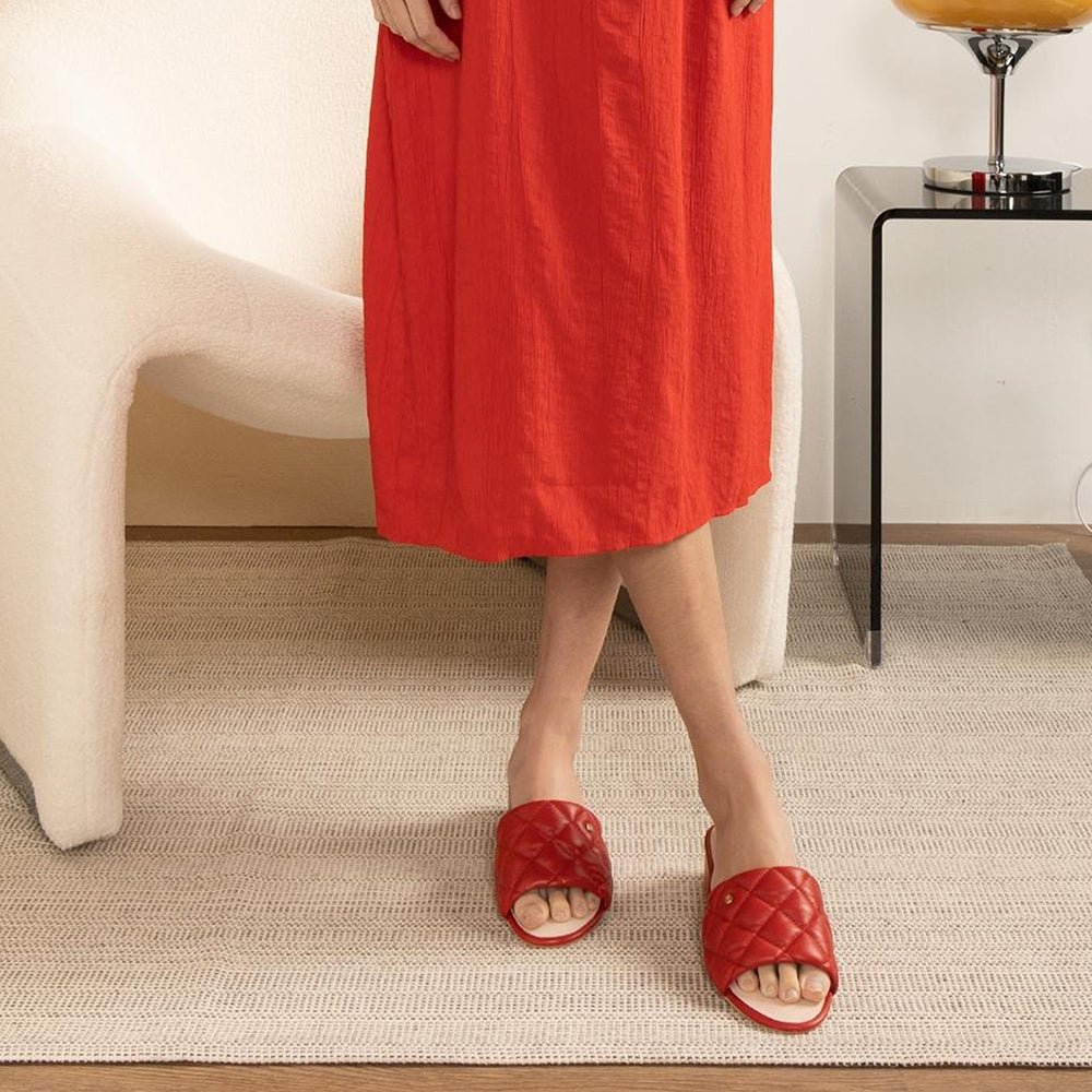 Venus Red Quilted Leather Slide Sandal Slides- HOPE ROSA 35
