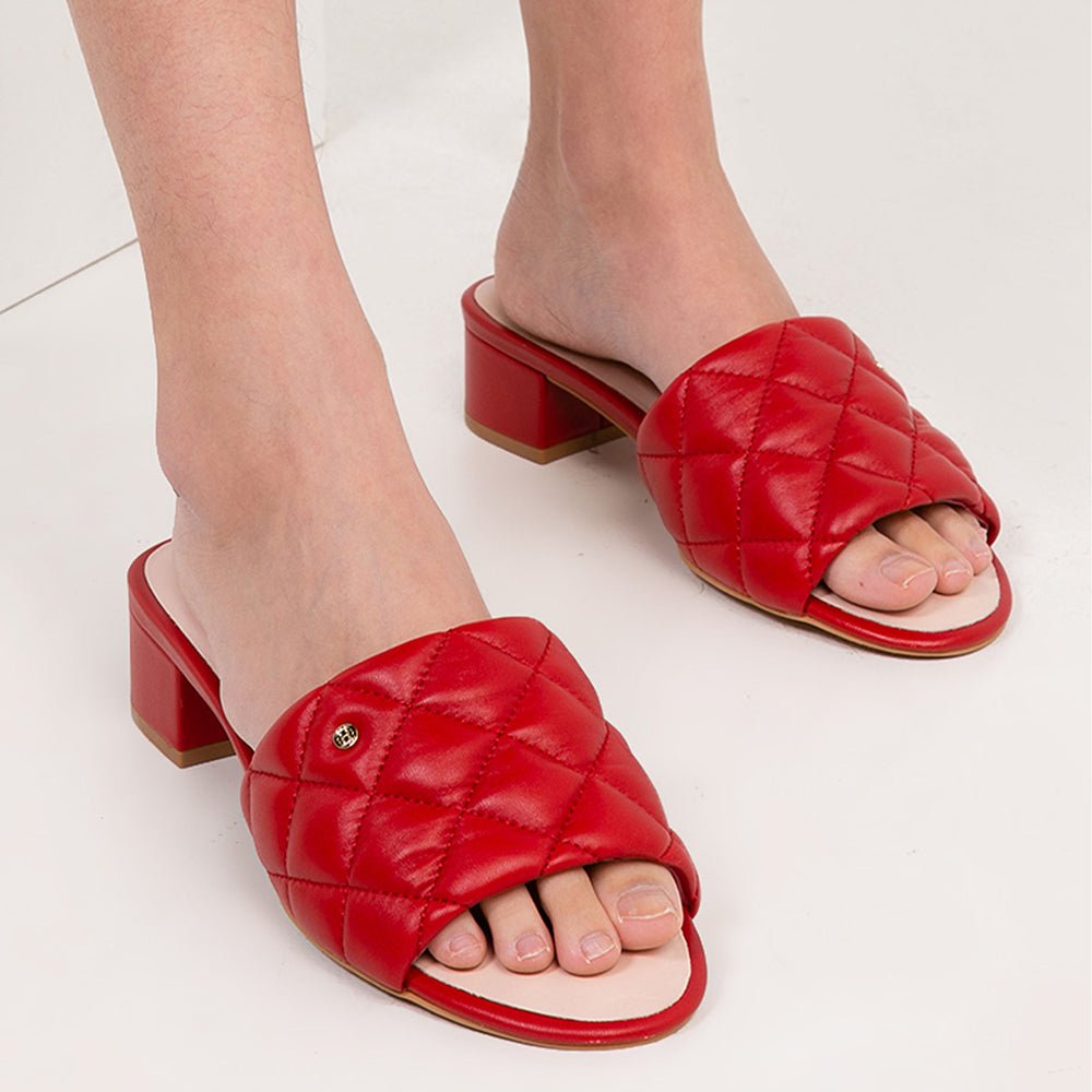 Venus Red Quilted Leather Slide Sandal Slides- HOPE ROSA 35