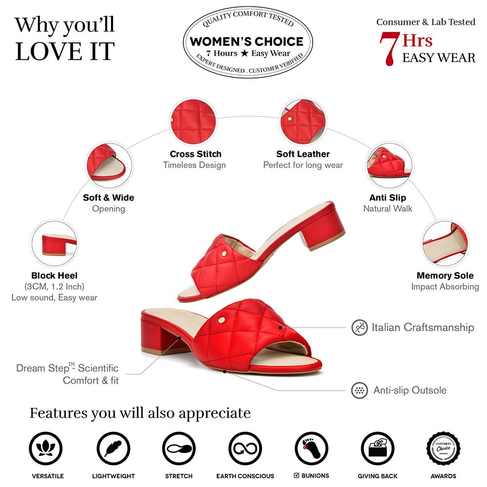 Venus Red Quilted Leather Slide Sandal Slides- HOPE ROSA 35