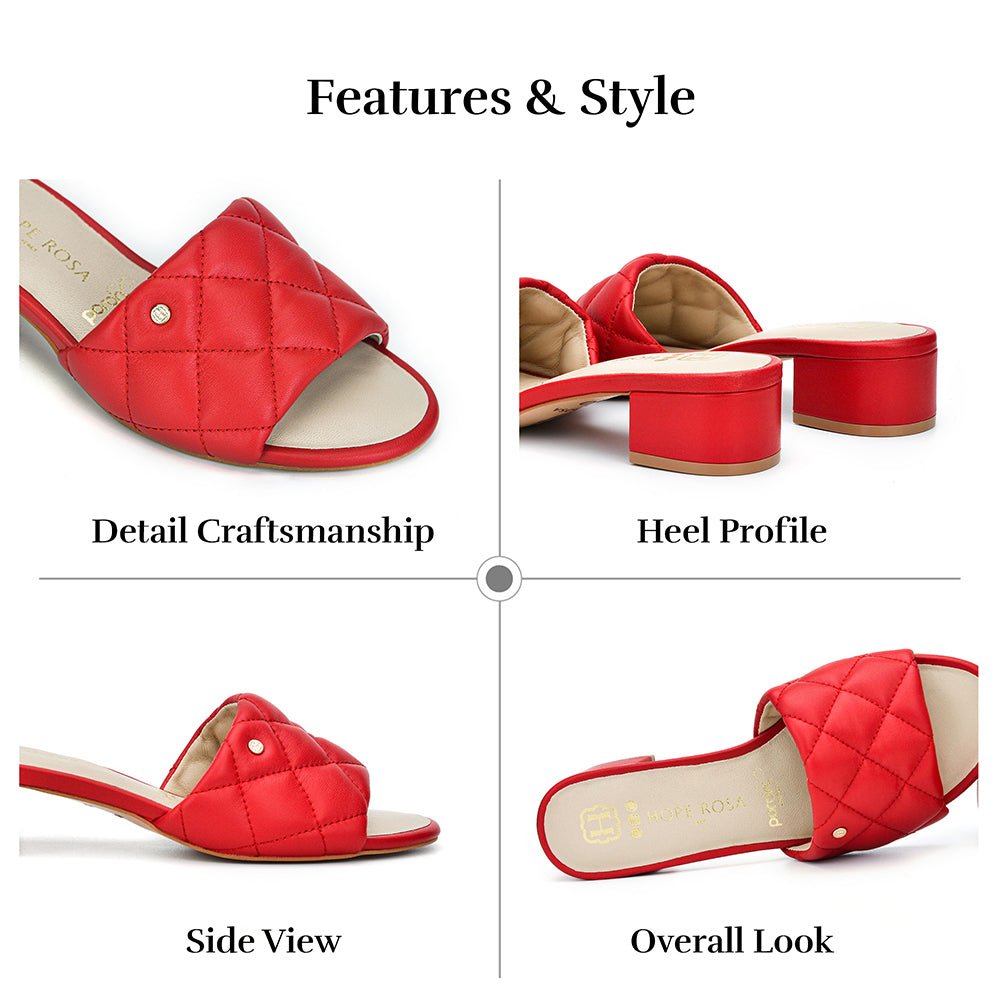 Venus Red Quilted Leather Slide Sandal Slides- HOPE ROZA 35