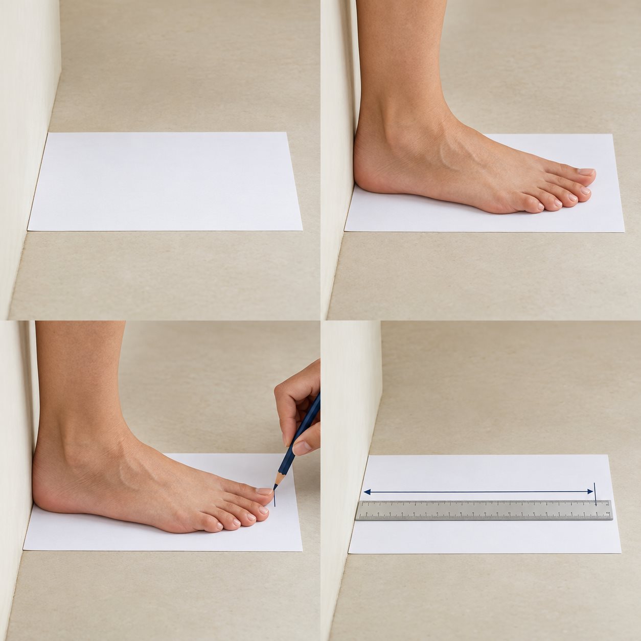 Place a sheet of paper on a flat floor against a wall.